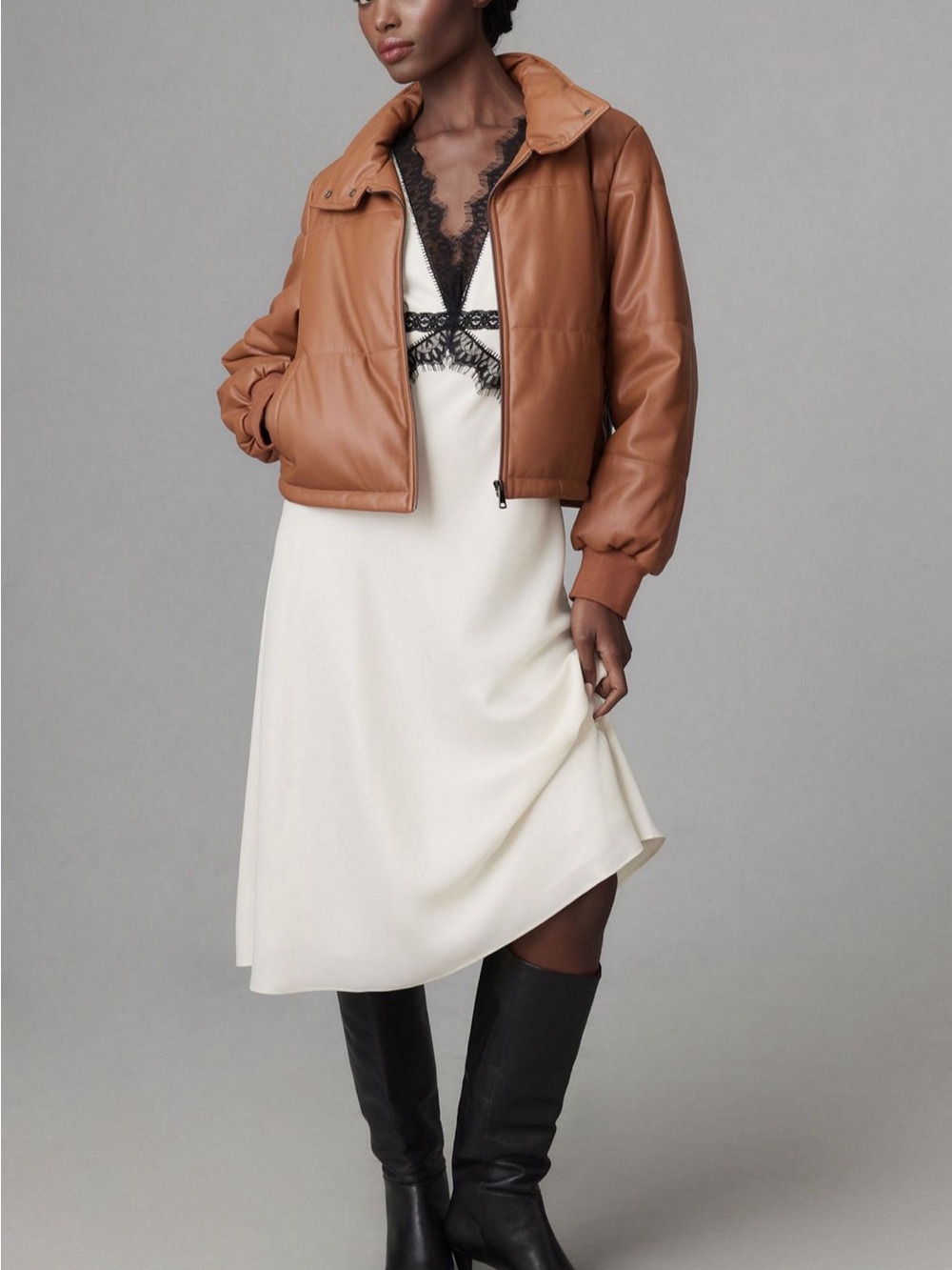 Anthropologie Vegan Leather Collared Puffer Jacket - Picture 4 of 9